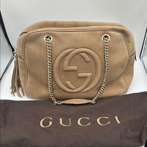 Gucci Tan SoHo Suede Shoulder Bag with Chain Straps & Dust Bag
